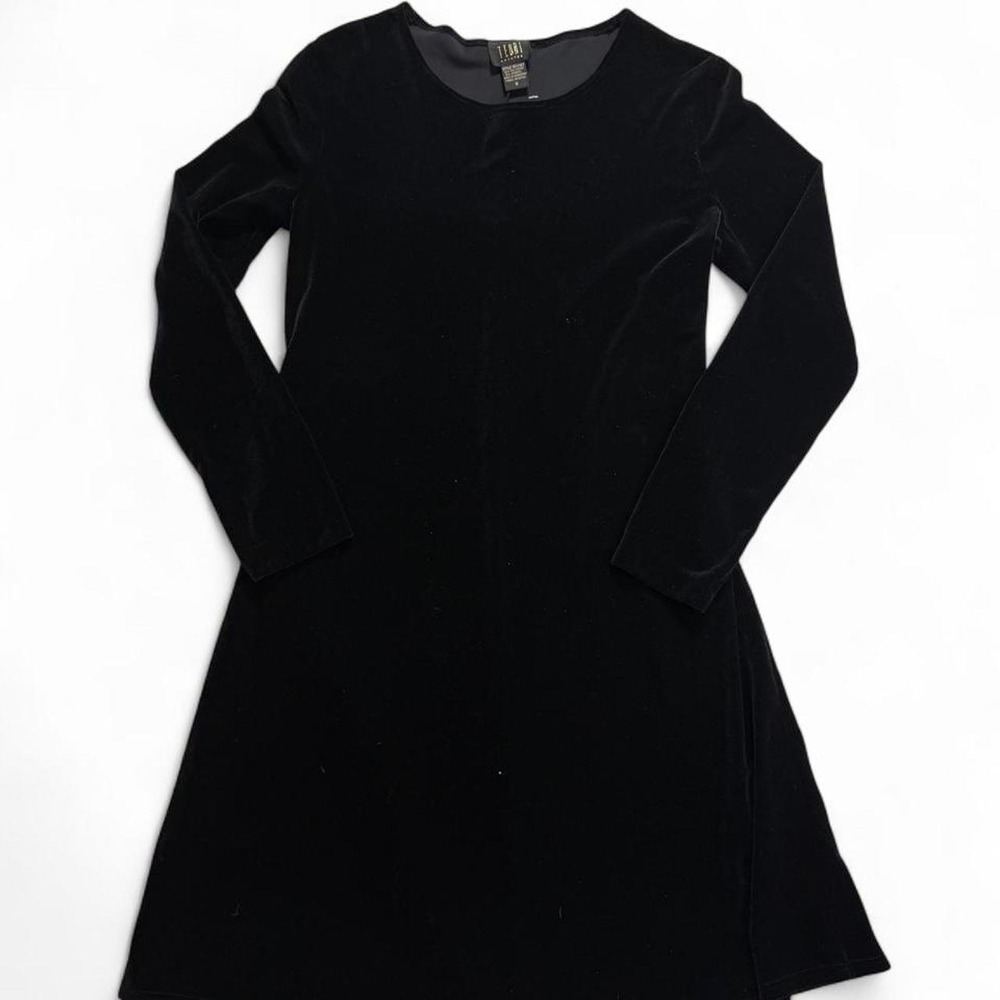 Vintage 90s Whimsygoth Teddi Evening Black Velvet Long Sleeve A Line Dress